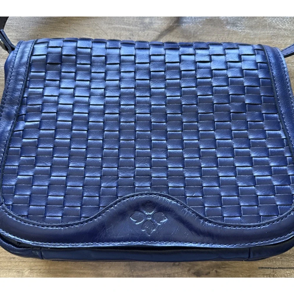 Patricia Nash Discovery Valeria Saddle Bag Navy Woven Leather LE NWT D398226